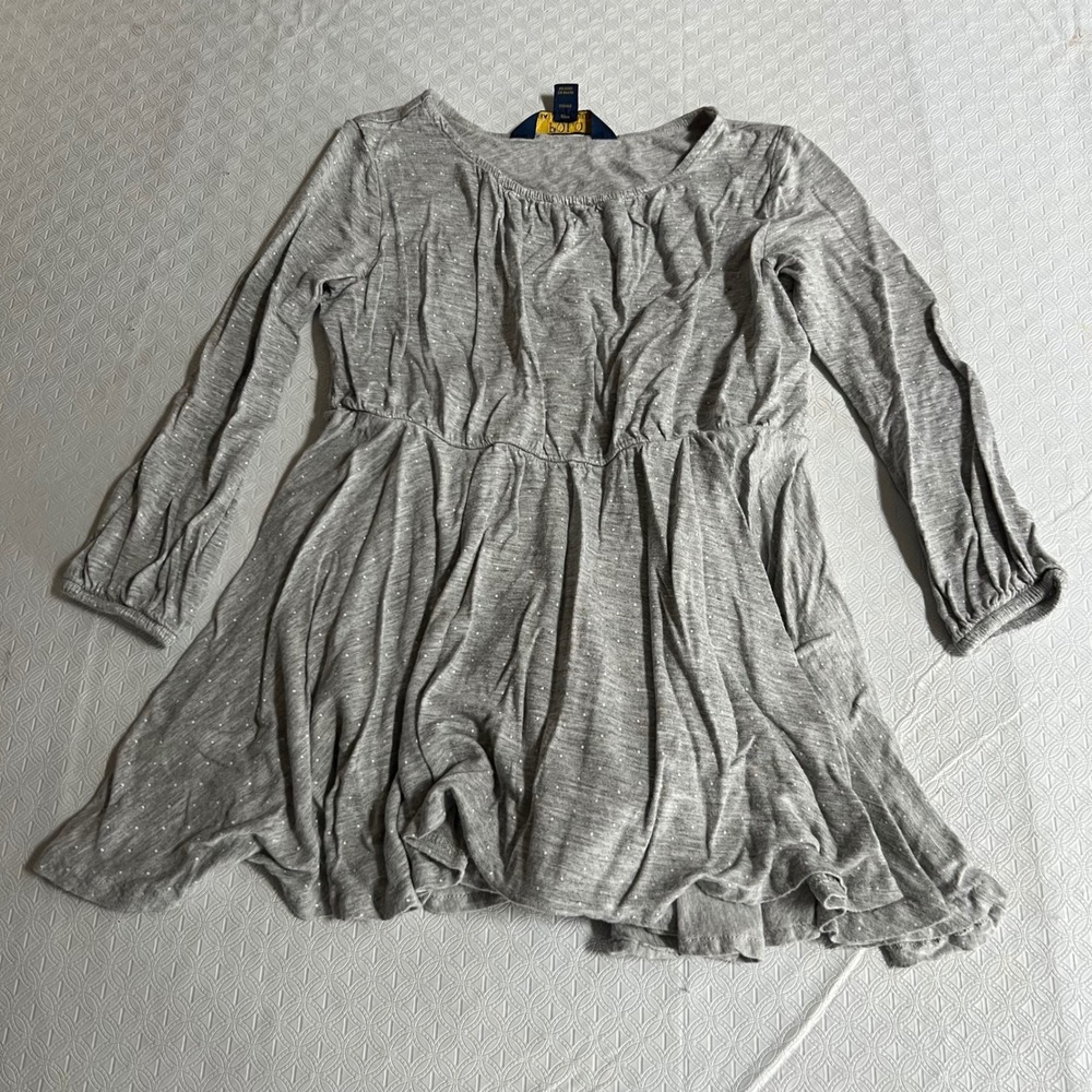 Polo Ralph Lauren Girls Gray Polka Dot Long Sleeve Dress Size 7 Preppy Casual